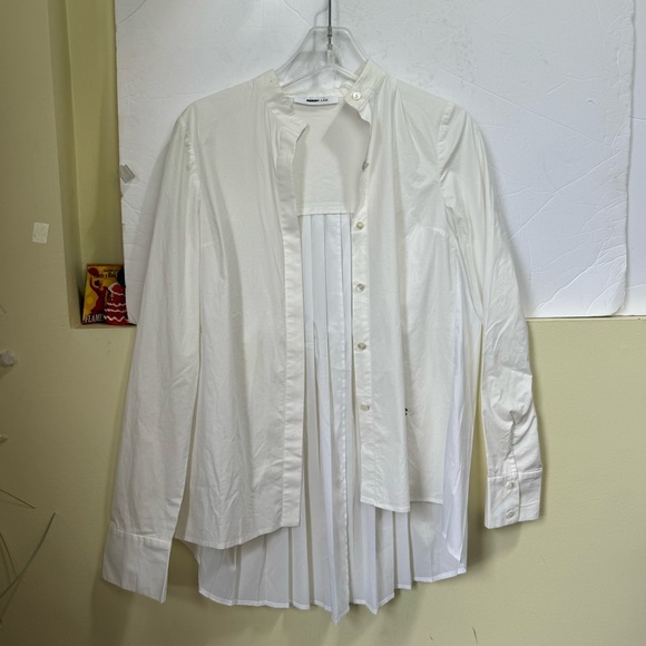 Derek Lam 10 Cotton Back Pleated Oversized Button Shirt Logo Embroidered Top S - Picture 13 of 16